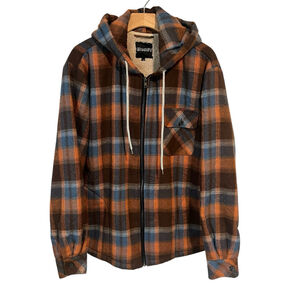 Elesuit Plaid Flannel Jacket Mens Size L Hooded Full Zip Orange Sherpa Lined NEW